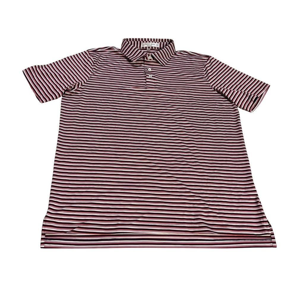 Henry Dean Mens XL Striped Performance Polo Shirt Navy Blue Red White Golf